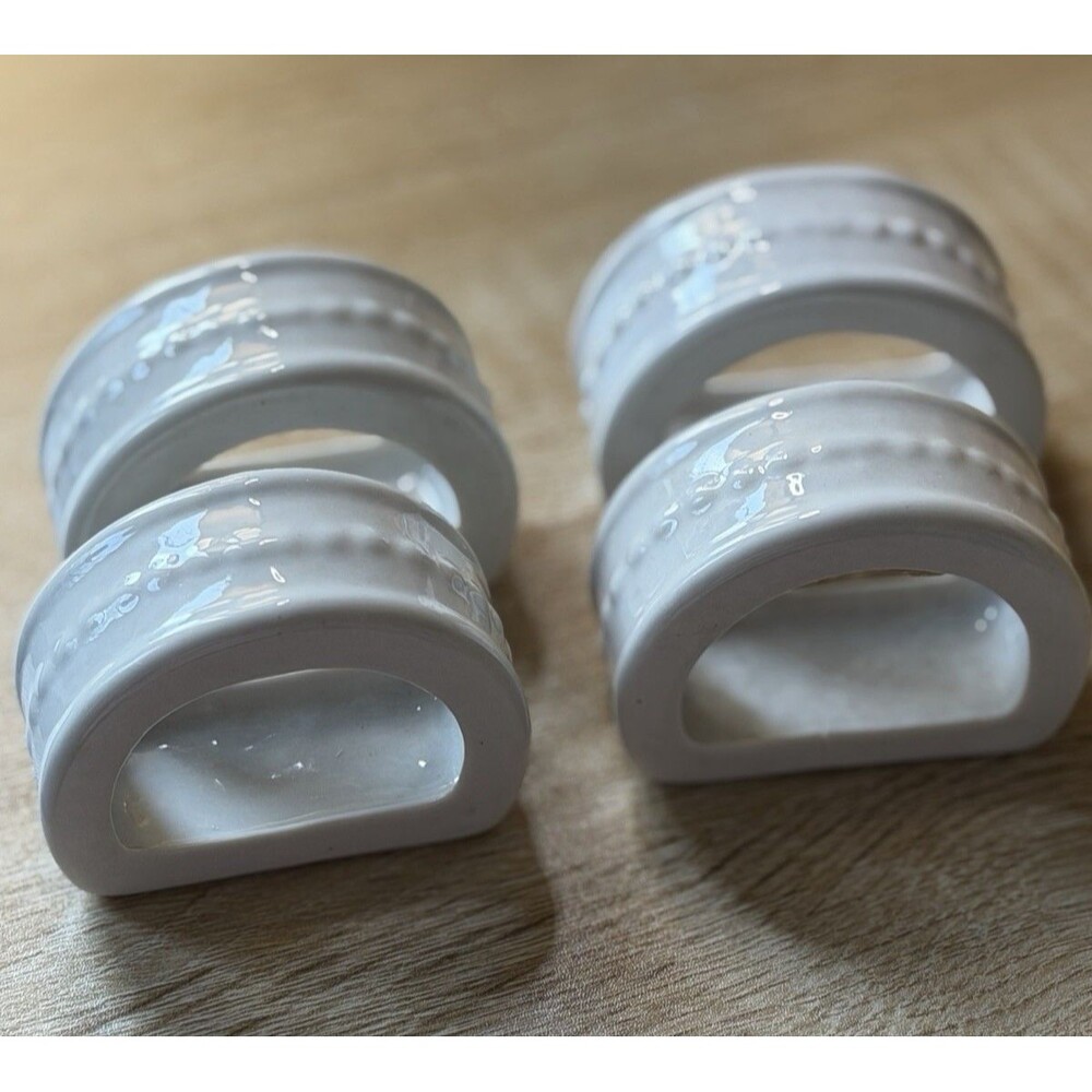 Totally Today Vintage White Ceramic Napkin Rings Set of 4 Embossed Raised Dots